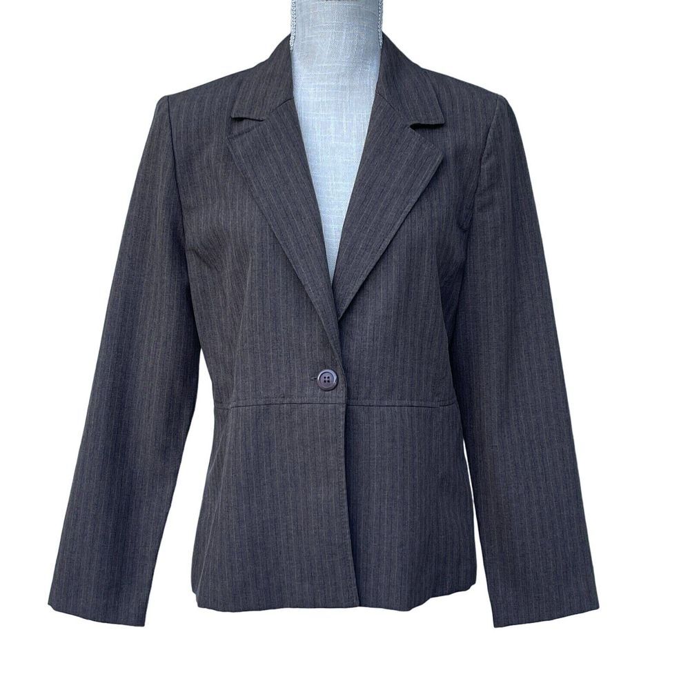 Vtg Fashion Bug Y2K‎ Blazer Suit Jacket Womens S Brown Pinstripe Business Career